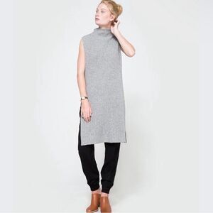 Achro Sleeveless Ribbed Sweater Tunic Cashmere Wool Blend Grey Size Large